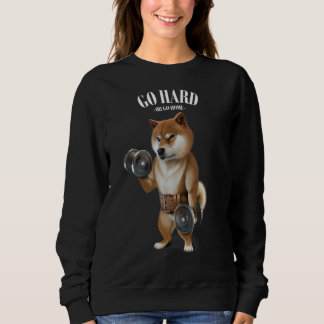 Shiba Hunde Muskeltraining mit Dumbell in Fitness Sweatshirt