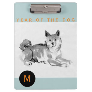 Shiba Inu 2 Gemälde Chinesischer Dog Year Monogram Klemmbrett