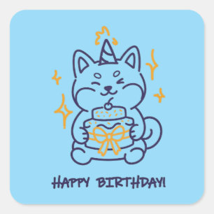 Shiba Inu Alles Gute zum Geburtstag Retro-Hundekun Quadratischer Aufkleber