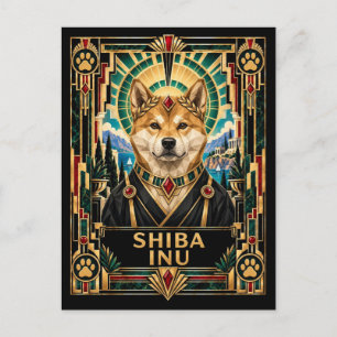 Shiba Inu, Art Deco Hund Postkarte