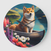 Shiba Inu auf einem Paddle: Ein Landschaftliches A Große Wanduhr (Vorderseite)