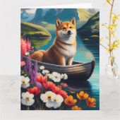 Shiba Inu auf einem Paddle: Ein Landschaftliches A Karte (Gelbe Blume)
