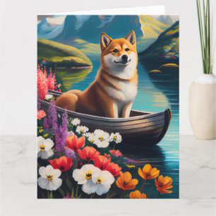 Shiba Inu auf einem Paddle: Ein Landschaftliches A Karte