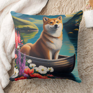Shiba Inu auf einem Paddle: Ein Landschaftliches A Kissen