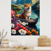 Shiba Inu auf einem Paddle: Ein Landschaftliches A Poster (Küche)