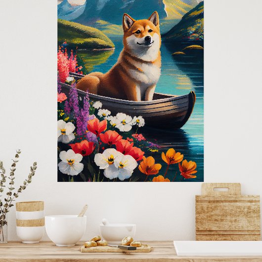 Shiba Inu auf einem Paddle: Ein Landschaftliches A Poster (Küche)