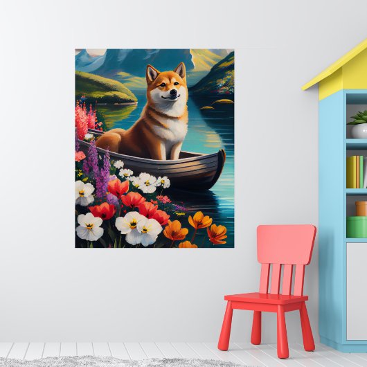 Shiba Inu auf einem Paddle: Ein Landschaftliches A Poster (Kinderzimmer 1)