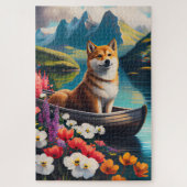 Shiba Inu auf einem Paddle: Ein Landschaftliches A Puzzle (Vertikal)