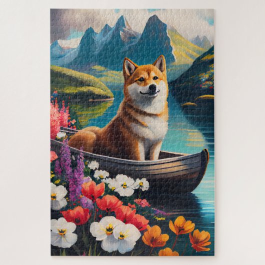 Shiba Inu auf einem Paddle: Ein Landschaftliches A Puzzle (Vertikal)
