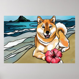 Shiba Inu bei Chinaman's Hat, Hawaii Poster