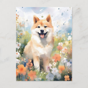 Shiba Inu bunte Wasserfarben-Kunst Postkarte
