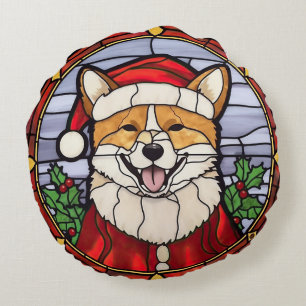Shiba Inu Buntglas Weihnachten Rundes Kissen