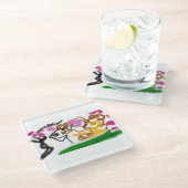 Shiba Inu Charry Blüte Glasuntersetzer (Schrägansicht)