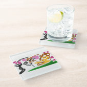 Shiba Inu Charry Blüte Glasuntersetzer (Schrägansicht)