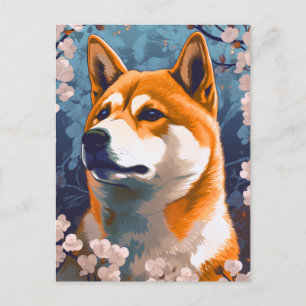 Shiba Inu Cherry Blüten Hunde Kunst Postkarte
