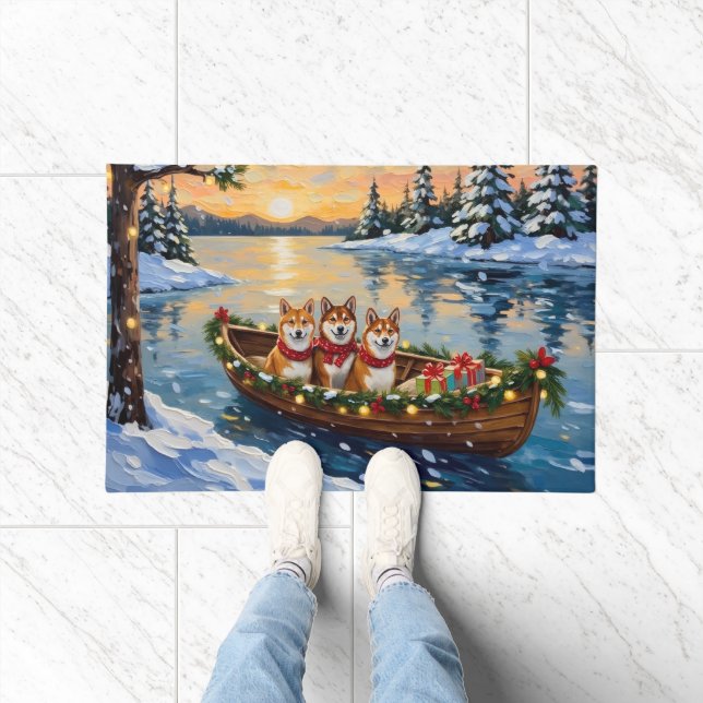 Shiba Inu Christmas Boat Holiday Fußmatte (Indoor)