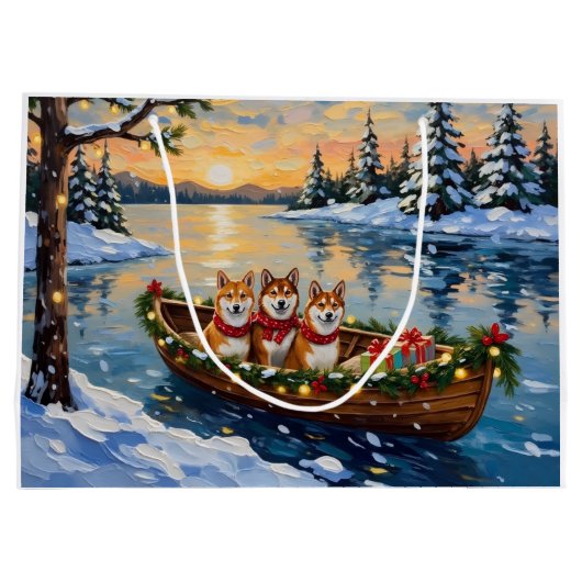 Shiba Inu Christmas Boat Holiday Große Geschenktüte (Rückseite)