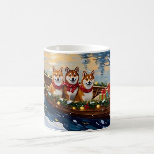 Shiba Inu Christmas Boat Holiday Kaffeetasse (Mittel)