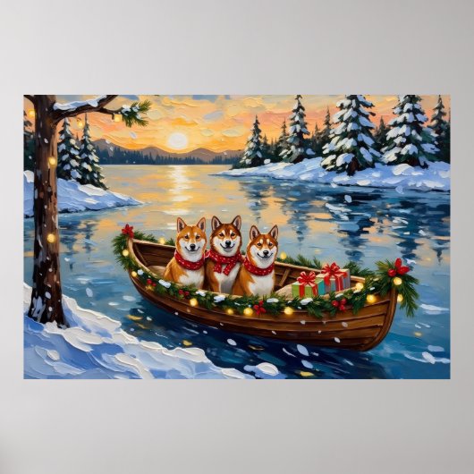 Shiba Inu Christmas Boat Holiday Poster (Vorne)