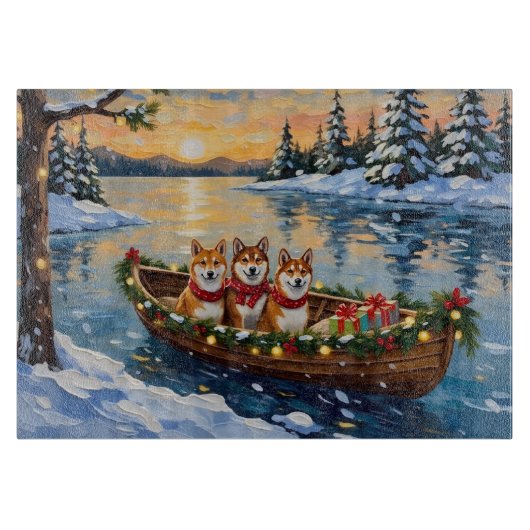 Shiba Inu Christmas Boat Holiday Schneidebrett (Vorderseite)