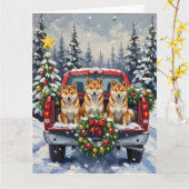 Shiba Inu Christmas Red Truck Holiday Karte (Gelbe Blume)