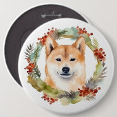 Shiba Inu Christmas Wreath Festivals Button (Vorne & Hinten)
