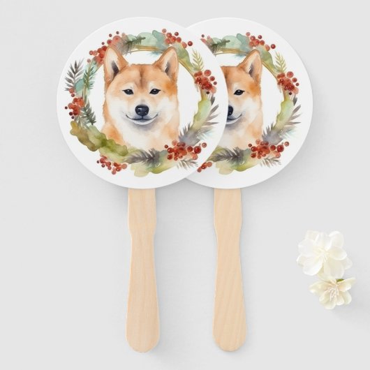 Shiba Inu Christmas Wreath Festivals Fächer (Vorne und Hinten)