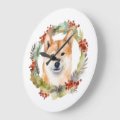 Shiba Inu Christmas Wreath Festivals Große Wanduhr (Winkel)