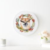 Shiba Inu Christmas Wreath Festivals Große Wanduhr (Zuhause)