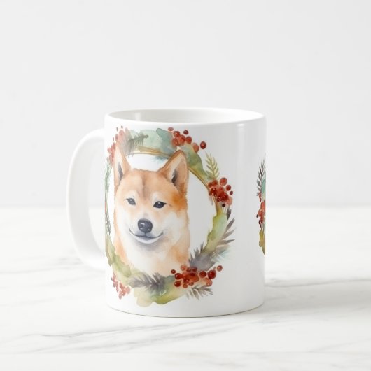 Shiba Inu Christmas Wreath Festivals Kaffeetasse (Vorderseite Links)