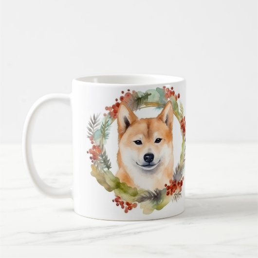 Shiba Inu Christmas Wreath Festivals Kaffeetasse (Links)