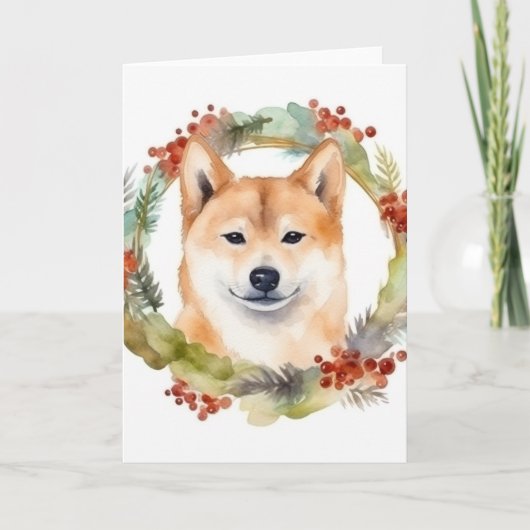 Shiba Inu Christmas Wreath Festivals Karte (Vorderseite)