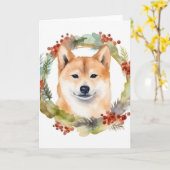 Shiba Inu Christmas Wreath Festivals Karte (Gelbe Blume)