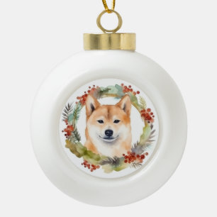 Shiba Inu Christmas Wreath Festivals Keramik Kugel-Ornament