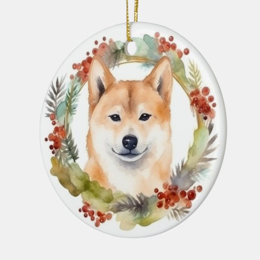 Shiba Inu Christmas Wreath Festivals Keramik Ornament (Links)