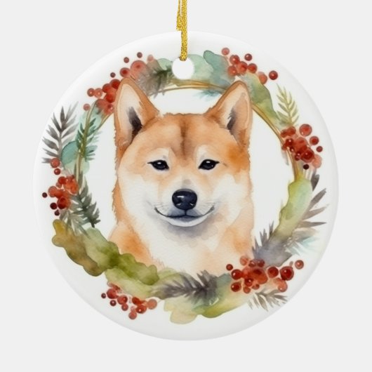 Shiba Inu Christmas Wreath Festivals Keramik Ornament (Hinten)