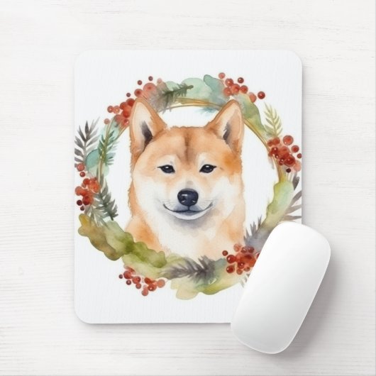 Shiba Inu Christmas Wreath Festivals Mousepad (Mit Mouse)
