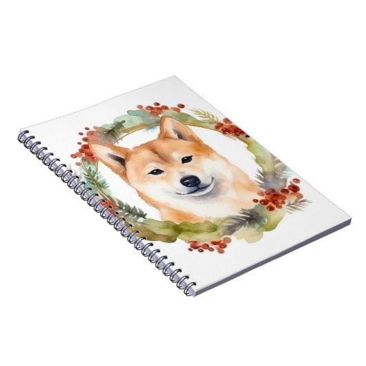 Shiba Inu Christmas Wreath Festivals Notizblock (Rechte Seite)
