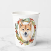 Shiba Inu Christmas Wreath Festivals Pappbecher (Rückseite)