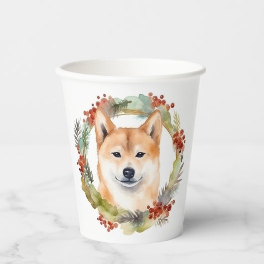 Shiba Inu Christmas Wreath Festivals Pappbecher (Vorderseite)