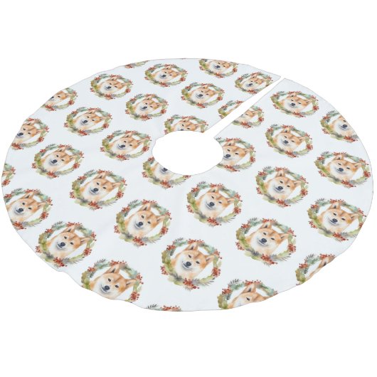Shiba Inu Christmas Wreath Festivals Polyester Weihnachtsbaumdecke (Schrägansicht)
