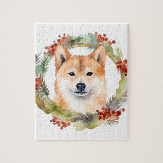 Shiba Inu Christmas Wreath Festivals Puzzle (Vertikal)