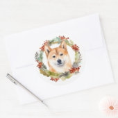 Shiba Inu Christmas Wreath Festivals Runder Aufkleber (Umschlag)