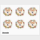Shiba Inu Christmas Wreath Festivals Runder Aufkleber (Blatt)