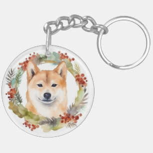 Shiba Inu Christmas Wreath Festivals Schlüsselanhänger