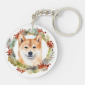 Shiba Inu Christmas Wreath Festivals Schlüsselanhänger (Rückseite)