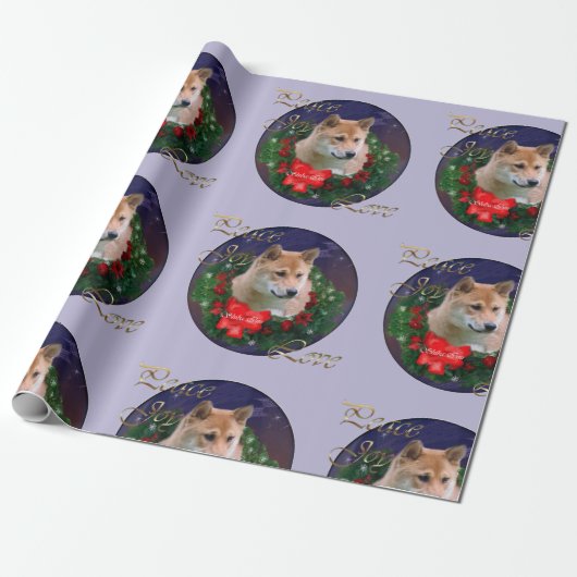 Shiba Inu Christmas Wreath Geschenkpapier (Ungerollt)