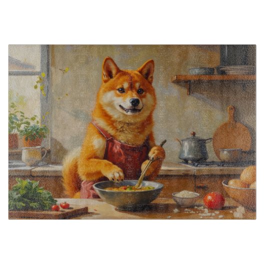 Shiba Inu Cooking in Kitchen Schneidebrett (Vorderseite)