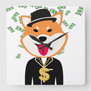 Shiba Inu Crypto Millionaire Square Wall Uhr
