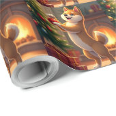 Shiba Inu Decorating the Christmas Tree Painting Geschenkpapier (Rolleneckpunkt)